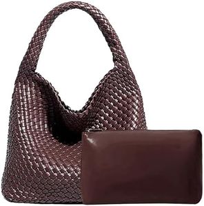 Yuxier Woven Tote Handbag for Women Vegan Leather Hand Tote Knitted Bag, Large Woven Purse Woven Handbags Braided, Coffee