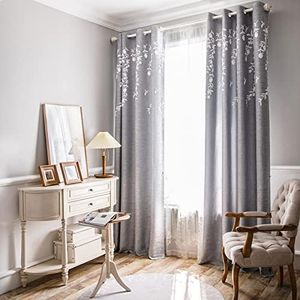 Melodieux Flower Embroidery Faux Linen Room Darkening Wide Curtains for Living Room Patio Door Large Window Grommet Drape, White Flower, 100 by 84 Inch (1 Panel)