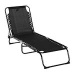 Outsunny Outdoor Folding Lounge Chair, 4-Level Adjustable Chaise Lounge with Headrest, Tanning Chair Beach Bed Reclining Lounger Cot for Camping, Hiking, Backyard, Black