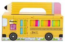 Post-it Super Sticky Notes Value Pack, 24 Pads, Convenient School Bus Carry and Storage Case, 2X The Sticking Power, 3x3 in, Bright Colors (Orange, Pink, Blue, Green, Yellow), Recyclable (654-24SSBUS)