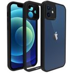 RIGGEAR Shockproof Sleek Hybrid Armor Back Cover Case with Drop Protection Corner Airbags for Apple iPhone 12 (Clear PC+ Black TPU Bumper)