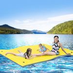 WARMOUNTS Floating Water Mat, 9' x 6' Lily Pad Floating Mat, 3-Layer Tear-Resistant XPE Foam Water Mat with 2 16.4'' Bungee Tethers, Floating Mat for Lake, Pool, Boat, Ocean, Beach - Yellow