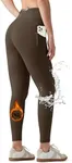 Willit Women's Fleece Lined Leggings Water Resistant Winter Pants Thermal High Waisted Yoga Hiking Running Tights Pockets Brown XXL