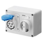 Gewiss GW66015 Horizontal Interlocked Socket Outlet, IP44, 6 Reference, 2P+E Pole, 200V-250V, 32 A, 50 Hz/60 Hz, Blue