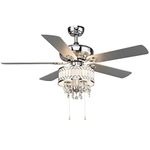 Tangkula 52" Crystal Ceiling Fan with Lights, Classical Crystal Ceiling Fan with Pull Chain Control, Elegant Modern Ceiling Fans with Chandeliers 5 Iron Reversible Blades, Mute Motor (Silver)