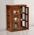 Modern Furniture Sheesham Wood Wooden Crockery Cabinet with Glass Door | Wooden Showcase Almirah | Book Shelf Crockery Unit for Home & Kitchen Living Room - (Medium)