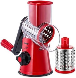 Geedel Rotary Cheese Grater, Kitchen Mandoline Vegetable Slicer with 2 Interchangeable Blades, Easy to Clean Rotary Grater Slicer for Fruit, Vegetables, Nuts