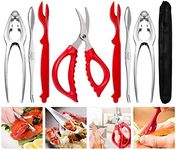 Crab Crackers and Tools, Crab Leg Crackers and Picks Set, Picks Knife for Crab, Shellfish Scissors Nut Cracker, Stainless Steel Seafood Utensils Crackers & Forks Cracker (Red)