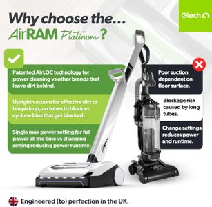 Gtech AirRAM Platinum Cordless Vacuum Cleaner – Lightweight, Bagless