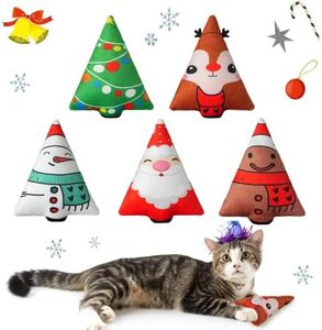 Christmas Catnip Toys Interactive Cats 5PCS Cat Nip Toy/Kitten Chew Plush Gift/Best Play Kick Stuff/Kitty Stuffed Teething Pillow/Cute and Soft Dental Gifts (5 types of Christmas decorations)