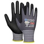 KAYGO Work Gloves with Grip Dots on Palm for Anti-Slip 3 Pairs, KG19N, MicroFoam Nitrile Coated Light Oil Compatible, Seamless Knit Nylon Safety Work Gloves for Warehouse, Automotive, DIY (Grey, L)