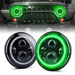 Xprite 7 Inch 90W LED Headlights With Green Halo for 1997 - 2018 Jeep Wrangler JK TJ LJ (DOT Approved), CREE LED Chip, 9600 Lumens Hi/Lo Beam with Halo Ring Angel Eyes