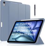 Robustrion Case Cover for iPad Air 11 inch M3 / M2 (2024/2025)/iPad Air 5th Generation Cover/4th Gen 10.9" with [Pencil Holder Right Side][Flexible Back][Auto Sleep Wake] and Stylus Pen - Blue Grey