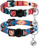 CollarDirect Cat Collar Breakaway Set of 2 PCS Tribal Pattern Aztec Pet Safety Adjustable Kitten Collar with Bell (Pattern 2 + Pattern 3)