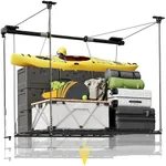 FLEXIMOUNTS GL1 Overhead Garage Lifting Storage Rack, 4x4 Ft Heavy-Duty Metal Storage Racks, Adjustable Garage Ceiling Organization System, 300lbs Weight, Polished Black