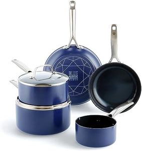Blue Diamond Cookware Diamond Infused Ceramic Nonstick 7 Piece Cookware Pots and Pans Set, PFAS-Free, Induction Compatible, Oven Safe, Blue