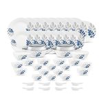 Diva by La Opala, Pearl Collection, Opal Glass Dinner Set 47 pcs, Indigo Bliss, White