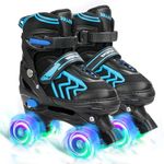 ZHUKAIKJ Adjustable 4 Sizes Kids Roller Skates for Boys and Girls with Light UP Wheels for Toddler Child Beginners for Indoor Outdoor Sport (Black&Blue, Small)