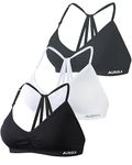 AUROLA Mercury Workout Sports Bras Women Athletic Removable Padded Backless Strapy Minimal Crop Top, Pack(black+ivory+volcanic Grey), Small