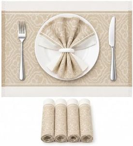GleeNflux Fabric Placemats Set of 6, Khaki Petal Jacquard Woven Polyester Dining Table Placemats with Fringe, Machine Washable Rectangular Place Mats, 13.8 x 17.7 in, Modern Minimalist Table Decor