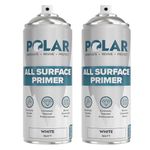 Polar Matt White Primer Spray Paint - 2 x 400ml - Multi Surface Spray - Ideal for Wood, Metal, Plastic, Brick - Enhanced Adhesion, Long Lasting Protection, Quick Drying