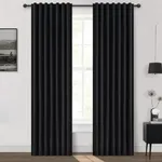 Unique 86 Inch Black Blackout Curtains for Bedroom, Farmhouse Style Linen Room Darkening Drapes 2 Panels Set with Rod Pocket Track Thick Soundproof Pleated Curtain for Dining Room 84-86 Inches Windows