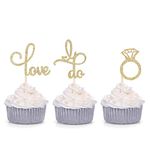 Set of 24 Gold Glitter Love Diamond Ring I Do Cupcake Toppers for Wedding Bridal Shower Decorations …