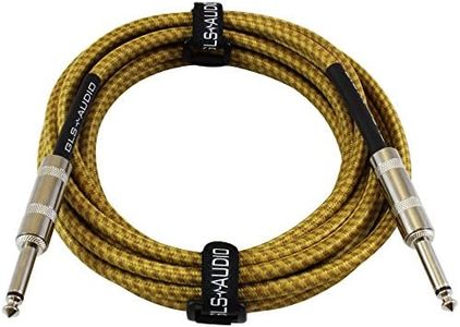 GLS Audio Instrument Cable - 1/4 Inch TS to 1/4 Inch Instrument Cable for Bass/Electric Guitar- Brown/Yellow Braided Tweed, 15ft