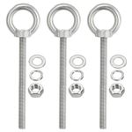 PATIKIL M8 x 120mm Lifting Shoulder Eye Bolt, 3Pcs 304 Stainless Steel Lifting Ring Threaded Eyebolt with Nuts Washers for Hanging Hammocks Articles