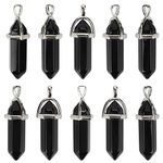Crystal Pendants for Jewellry Making, 10PCS Obsidian Crystal Necklace Pendant Hexagonal Pointed Bullet Healing Crystal Necklaces Charms for Crafting