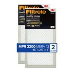 Filtrete Healthy Living Elite Allergen Reduction AC Furnace Air Filter, Exclusive 3-in-1 Electrostatic 3M Technology, MPR 2200, 16 x 25 x 1-Inches, 2-Pack