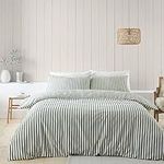 Catherine Lansfield Brushed Cotton Stripe Reversible King Duvet Cover Set with Pillowcases Green