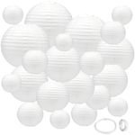21Pcs White Paper Lanterns,White Chinese Lantern with Tape and String,Hanging Round Lanterns Decorative Outdoor for Party Decorations,Birthday,Wedding,Christmas Party,New Year