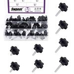 Swpeet 40Pcs M6 x 11/15/20/25/30/35/40/50mm 8 Sizes Hex Shaped Male Thread Metal Clamping Hand Hexagon Star Knobs Assortment Kit, Clamping Screw Plastic Screw-On Handle Knob Quick Removal