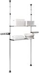 Hershii Bathroom Shelf Space Saver Over The Toilet Shelves 2 Tier Metal Washing Machine Storage Rack Double Tension Poles with 2 Hanger Hook, Adjustable Height and Width, Easy to Assemble, Black