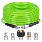 Kink Resistant Power Washer Hose 50 FT 1/4 Inch 4000 PSI, Ufixed Sewer Jetter Kit for Flexible High Pressure Washer Hose Extension Connector, Fit to All Electric and Gas High Pressure Washer Green