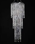 FlavorThings Sparkling Iridescent Acrylic Beaded Hanging Chandelier (W10.25"H30”)，3 Tiers Beads Pendant Shade, Ceiling Chandelier Lampshade with Acrylic Jewel Droplets, Beaded Lampshade