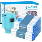 Kissleaf Vacuum Storage Bags(3 Jumbo+3 Large) 6-Pack Vacuum Bags with Electric Pump 30 Seconds Fast Compression Durable Dustproof Waterproof Vaccine Storage Bags Travel for Duvets,Quilts,Clothes