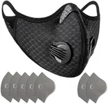 Hayodo Loops Face Dust Mask,Reusable Face Mask with 7 Activated Carbon Filters for Woodworking Construction Mowing Grinding (Black M Plus)