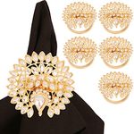 Indtresor Gorgeous Handmade Napkin Rings Holders Large Size Floral Theme Rhinestone Crystals in Gold Color for Party, Dining Table (Set of 6)