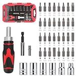 Amazon Basics 41-Piece Magnetic Ratchet Screwdriver Set, Black, Red, Silver