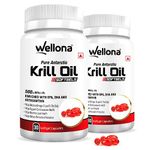 Wellona Pure Antarctic Krill Oil 500 mg- 100% Krill Oil Omega 3 EPA & DHA with Marine Phospholipids & 2% Astaxanthin for Healthy Heart, Liver, Brain, Joint, Eye & Skin Health - 30 Softgels (Pack of 2)