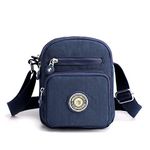 Womens Multi Pocket Casual Nylon Cross Body Bag Messenger Handbag for Ladies Girls Shopping Hiking Daily Use (Blue)