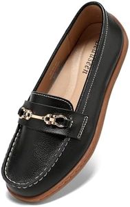 BEAUSEEN Women's Slip-ons Penny Loafer with Comfortable Lightweight Metal Chain Shoes for Business and Casual Occasions Black,6 US