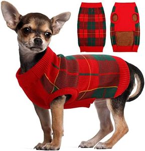 Kuoser Dog Sweater Pullover Knitwear, Dog Christmas Sweaters Classic Plaid Cable Knitted Wear, Dog Turtleneck Puppy Cold Weather Clothes for Small Medium Dogs