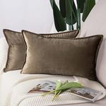 Madizz Pack of 2 Super Soft Velvet Decorative Cushion Covers with Fringe Luxury Style Cushion Case Pillow Shell for Sofa Bedroom Brown 12x20 inch, 30x50 cm Rectangular