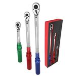 UYECOVE Torque Wrench Set 1/4 5-25Nm, 3/8 20-120Nm, 1/2 40-220Nm, 72 Tooth Dual-Direction Reversible Click Torque Wrenches for Bike Motorcycle, Car, Truck