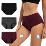 INNERSY Period Knickers Heavy Flow Menstrual Pants for Women High Waist Postpartum Panties 3 Pack (16, Black/Marl Grey/Burgundy Red)