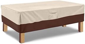 Vailge Rectangular Coffee Table Cover - Outdoor Lawn Patio Furniture Covers with Padded Handles and Durable Hem Cord - Heavy Duty and Waterproof,Fits Large Rectangular Coffee Table (Beige & Brown)