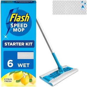 Flash Speedmop Wet Mop Floor Cleaner Starter Kit For Cleaning Floors, Includes: 1 Mop, 6 Wet Refills Lemon Scented, For A Fast & Easy Clean